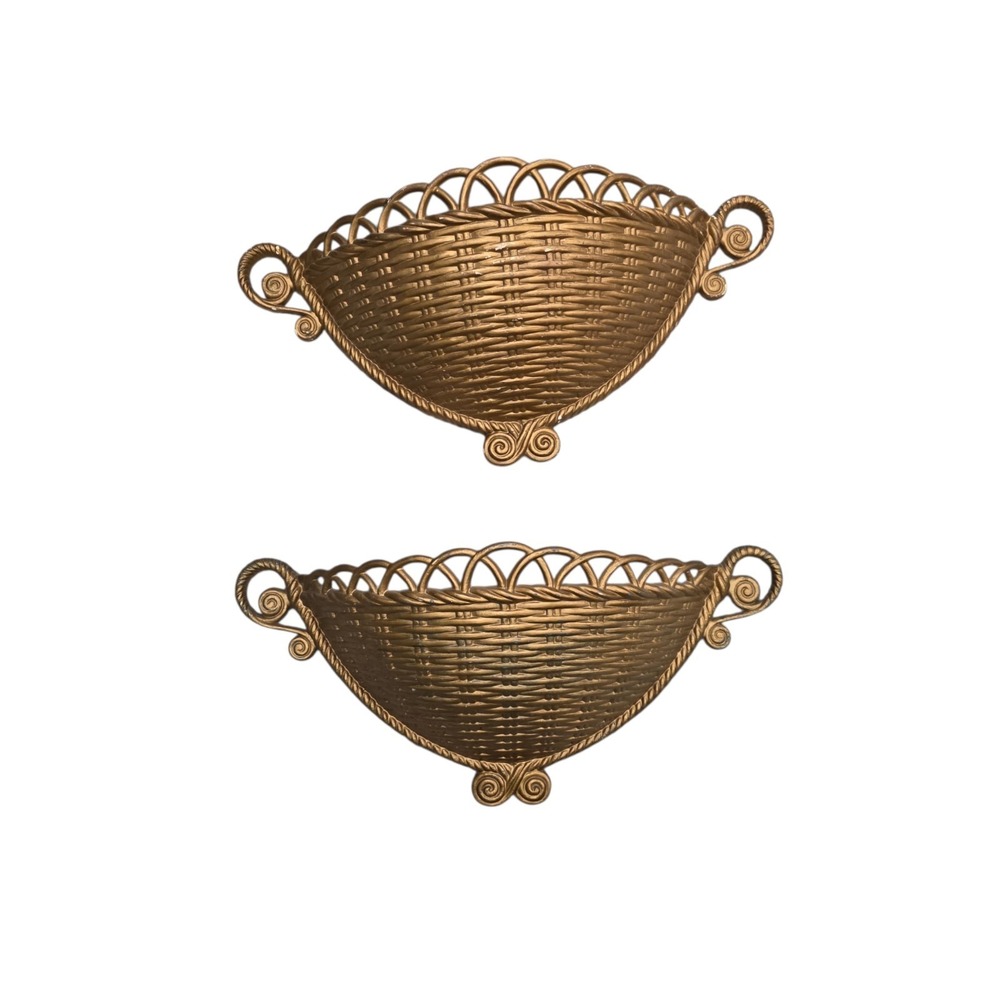 Vintage Set 2 Homco Home Interior Faux Wicker Wall Pocket Planter /Flower Basket
